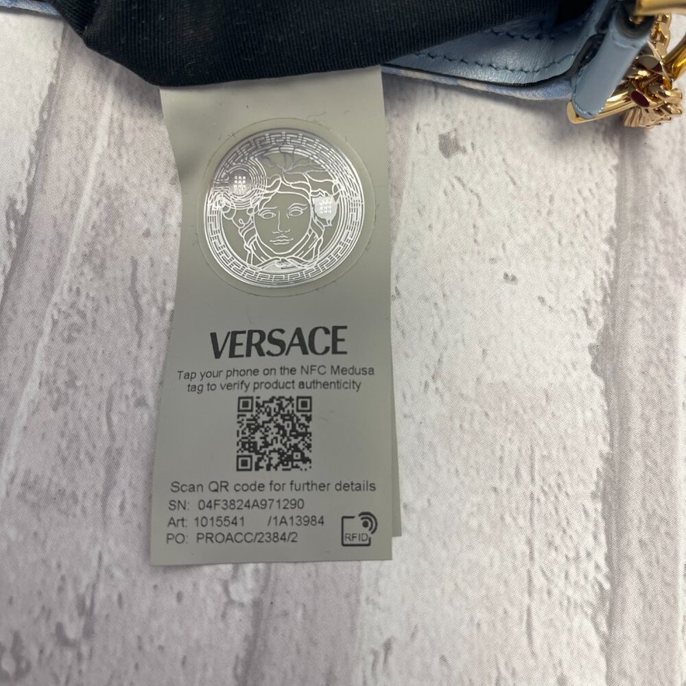 Versace Gold Medusa Quilted Shoulder Bag w/ Blue & White Check - NWT - Picture 9 of 11